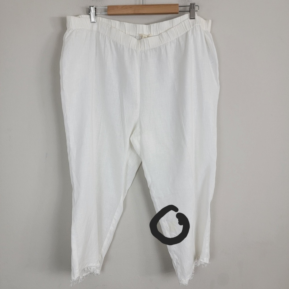 Eileen Fisher Woman 1X Organic Linen capri crop Pants Light Weight Sem Sheer